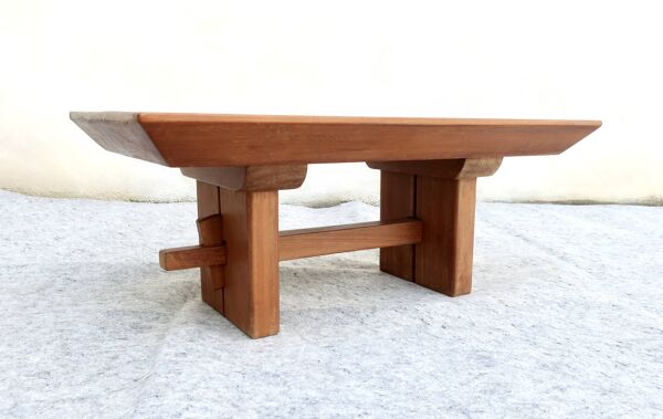 Table Basse Scandinave''Brutaliste'', Style Japandi, Teck Massif, XXème
