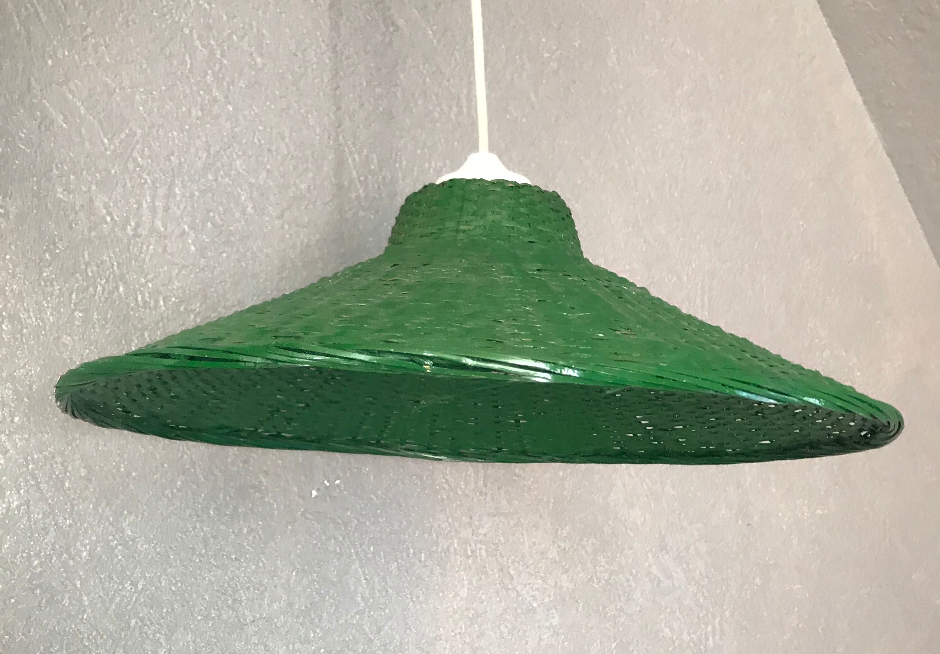 Suspension rotin tresse vert