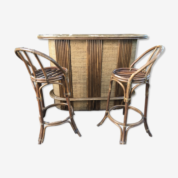 Rattan and bamboo bar set