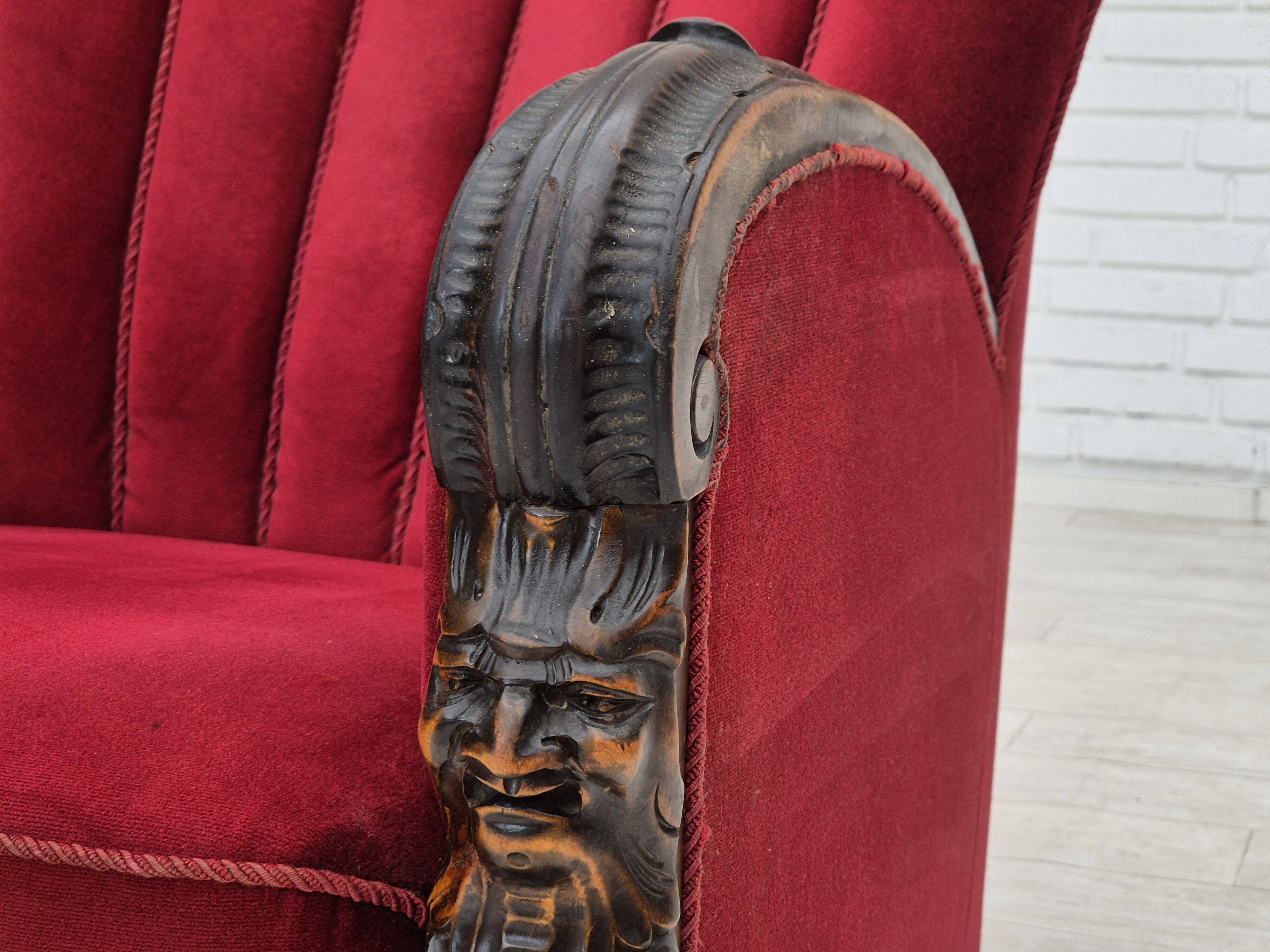 1950s, Danish armchair with footstool, furniture velour, ash wood.