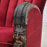 1950s, Danish armchair with footstool, furniture velour, ash wood.