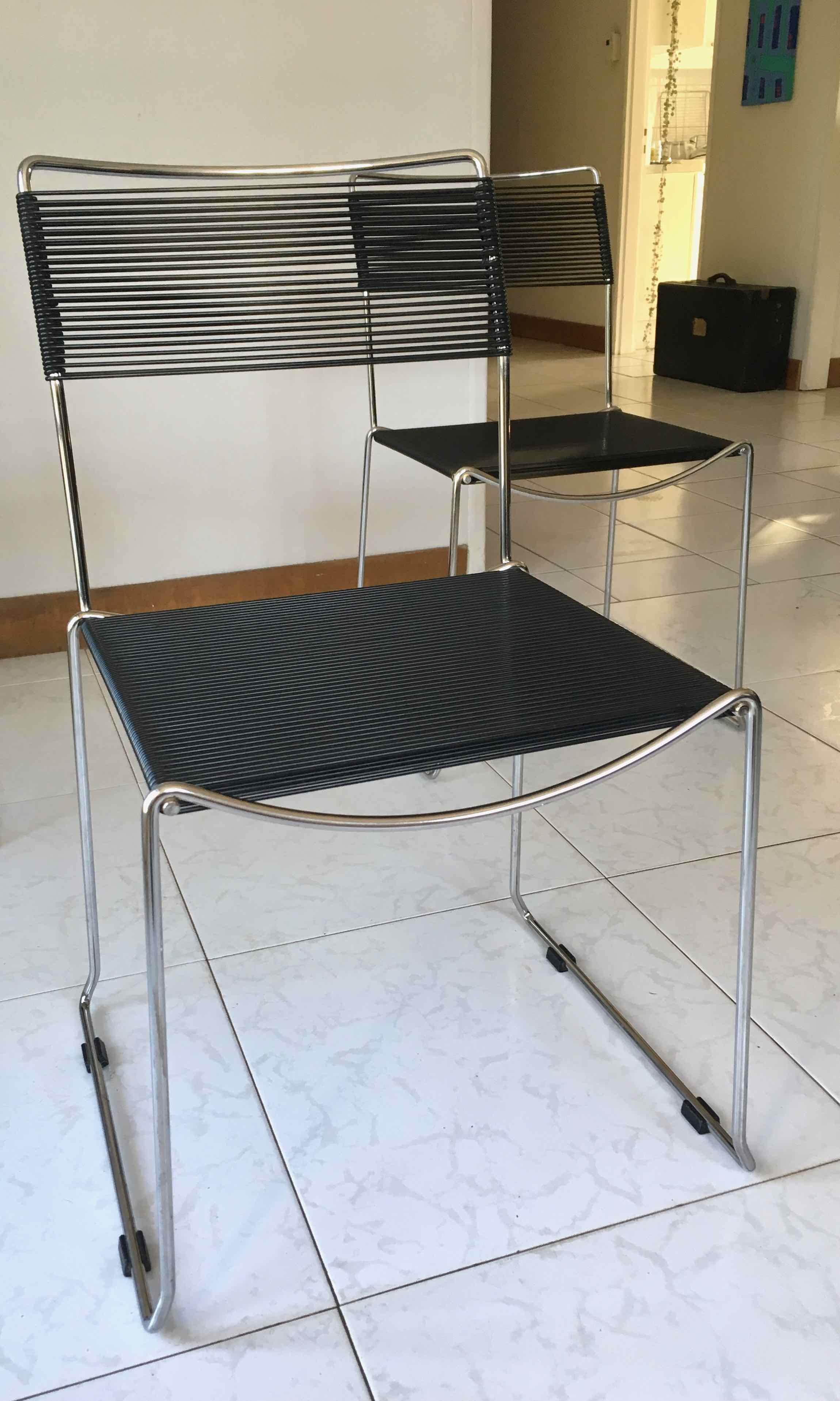 Chrome and scoubidou chairs