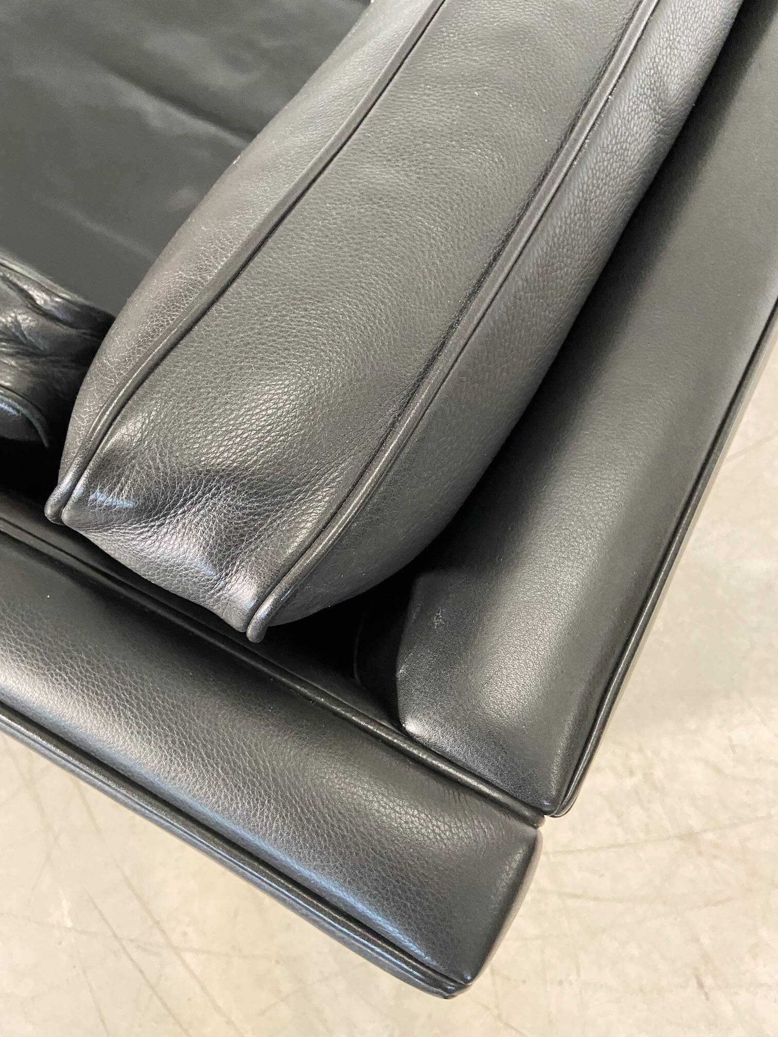 Vintage retro danish mogens hansen 2 person black leather sofa