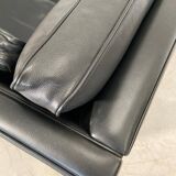 Vintage retro danish mogens hansen 2 person black leather sofa