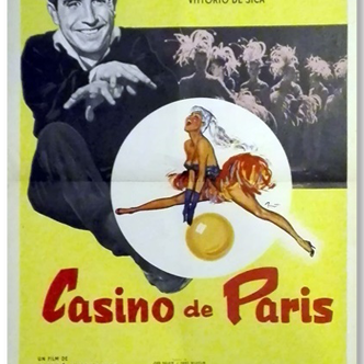 Affiche cinéma cabaret originale 1957 gilbert bécaud musique