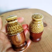 Olive wood and ceramic salt and pepper shakers