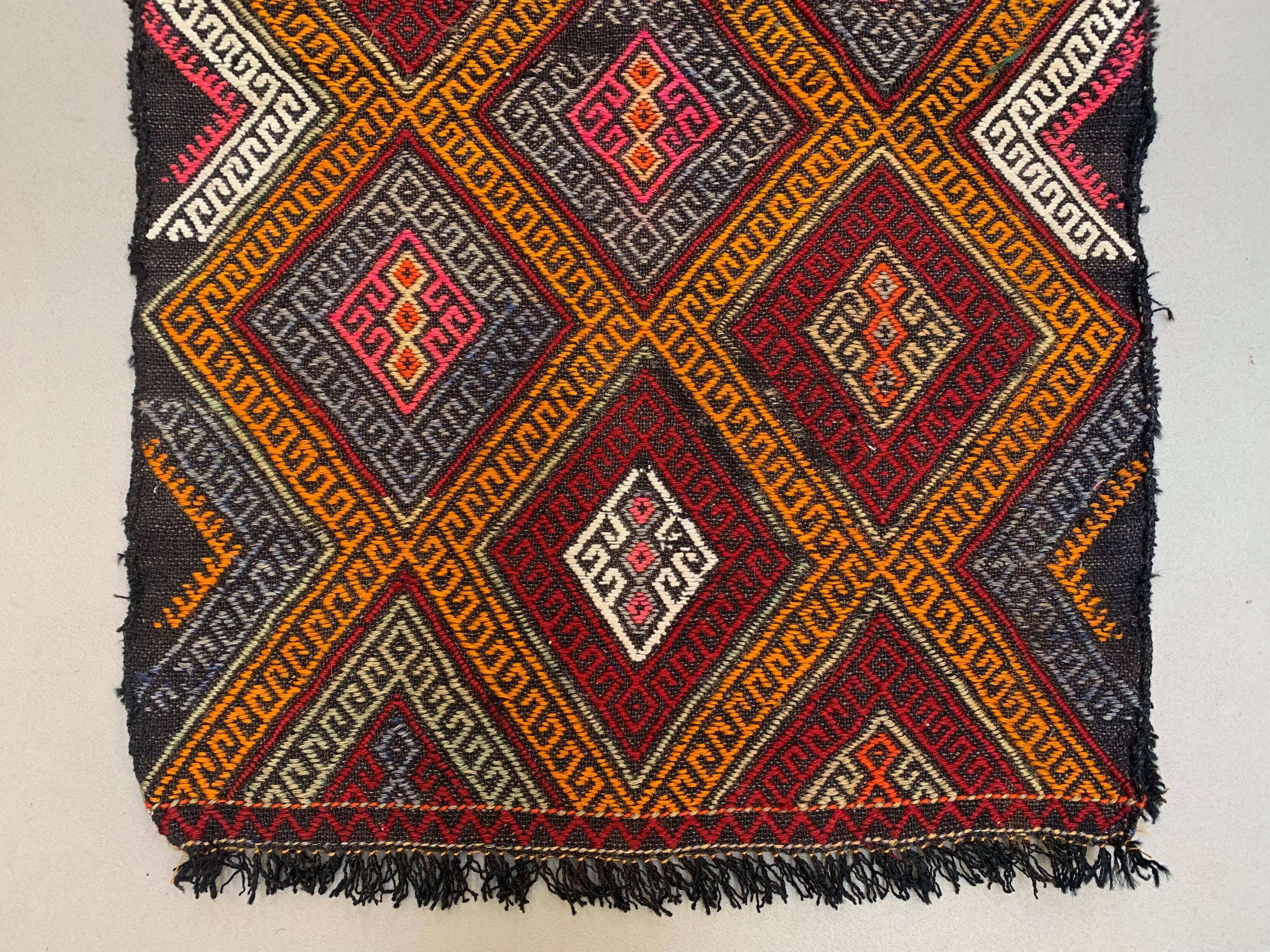 Vintage Turkish Mini Kilim 78x50 cm Wool Small Kelim Runner, shabby Chic