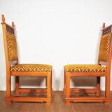 Velvet and carved wood chairs, 70s. Game of 2