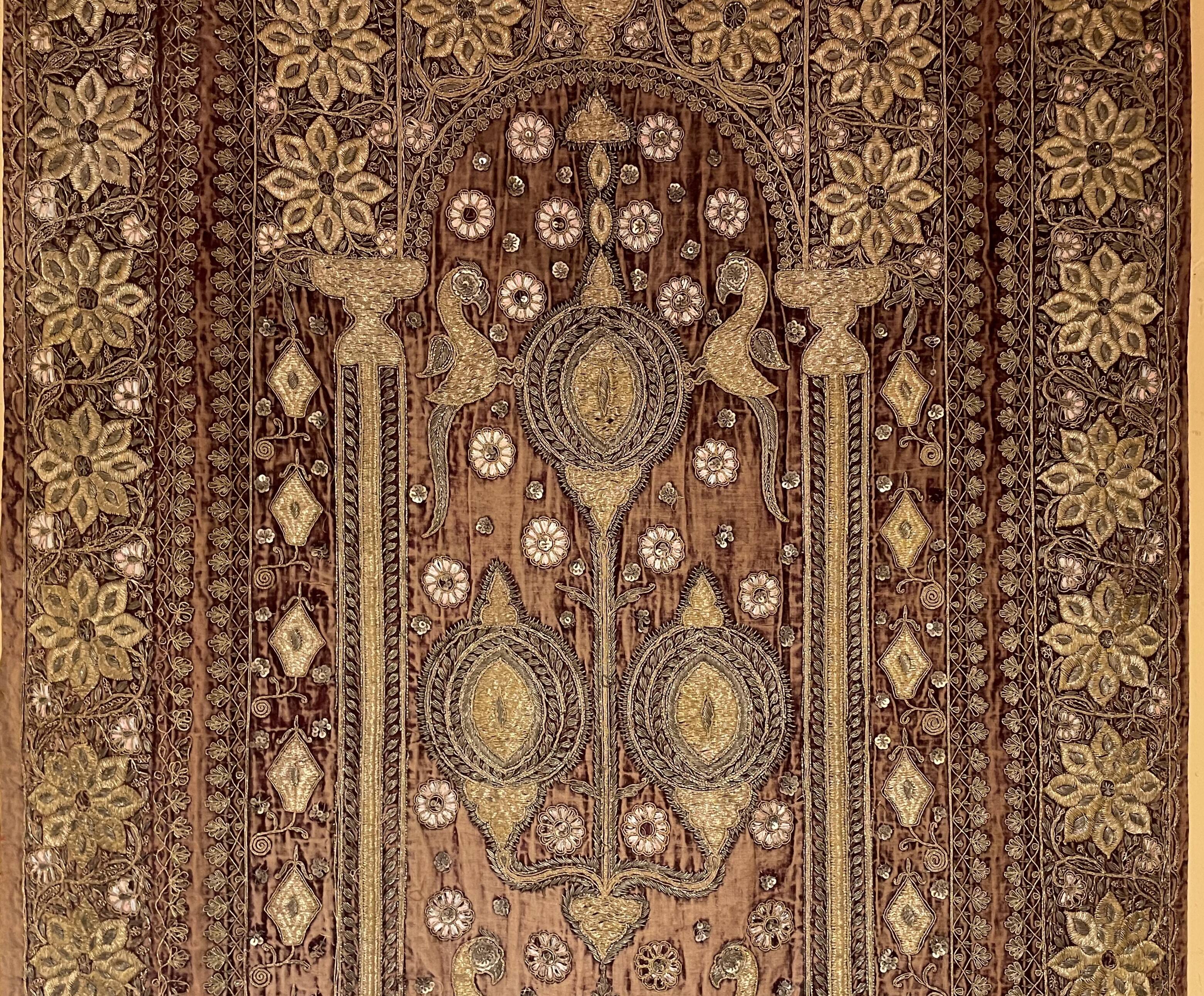 18th Century Indo-Portuguese Embroidery with Gold Thread on Velvet