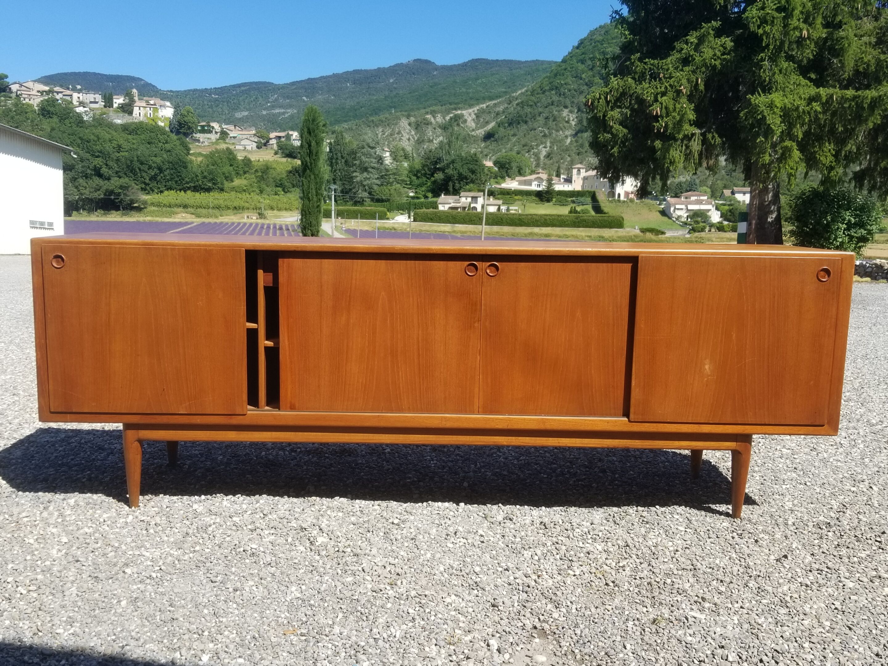 Scandinavian teak row 4 sliding doors - 60s