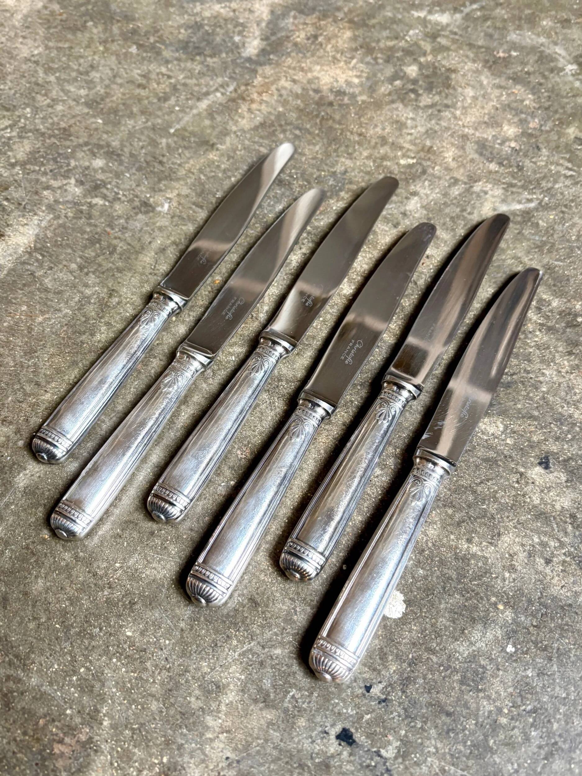6 Christofle silver-plated dessert knives, "Malmaison" service