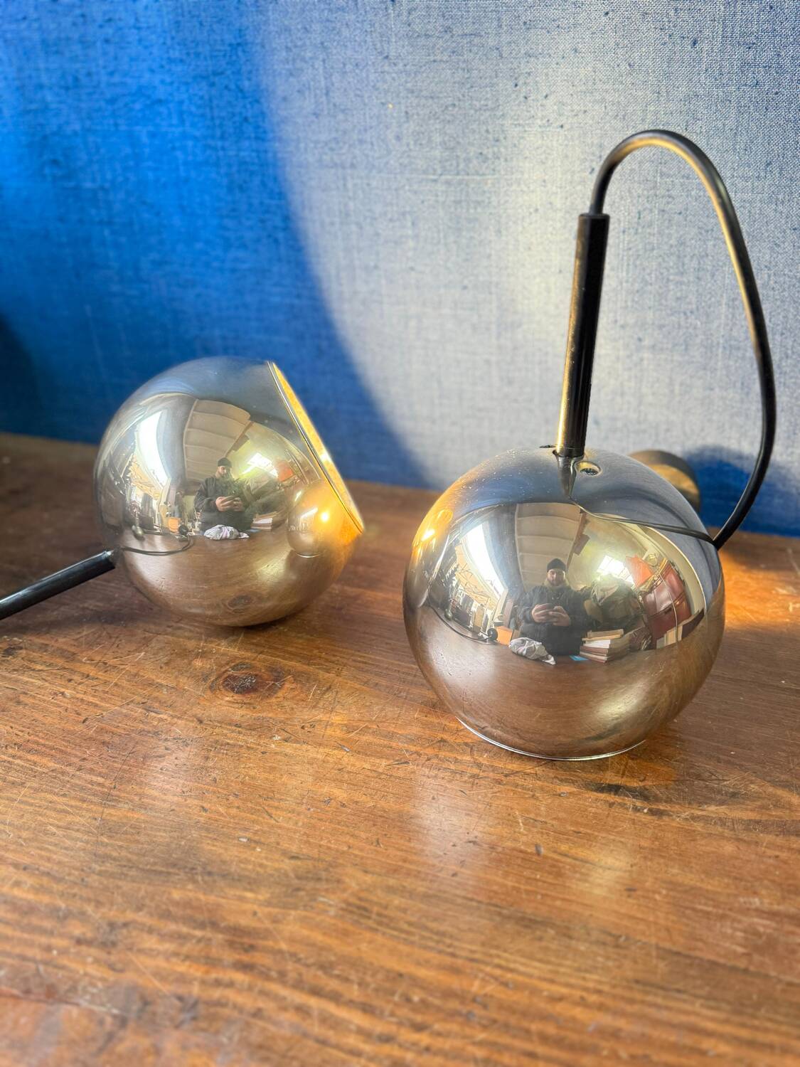 Pair of vintage Space Age pendant wall lights, "Eyeball" model, 1970s
