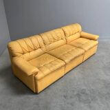 Yellow leather lounge sofa by Laauser, 1970s