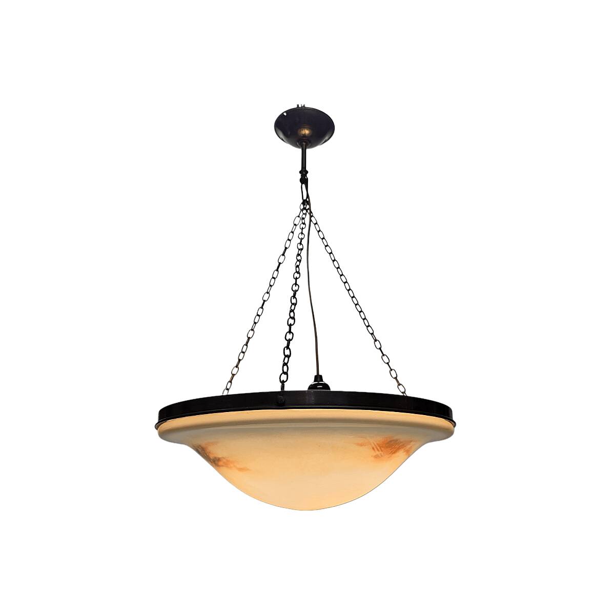 Glass Bowl Pendant Lamp With Marble Motif, 1950s