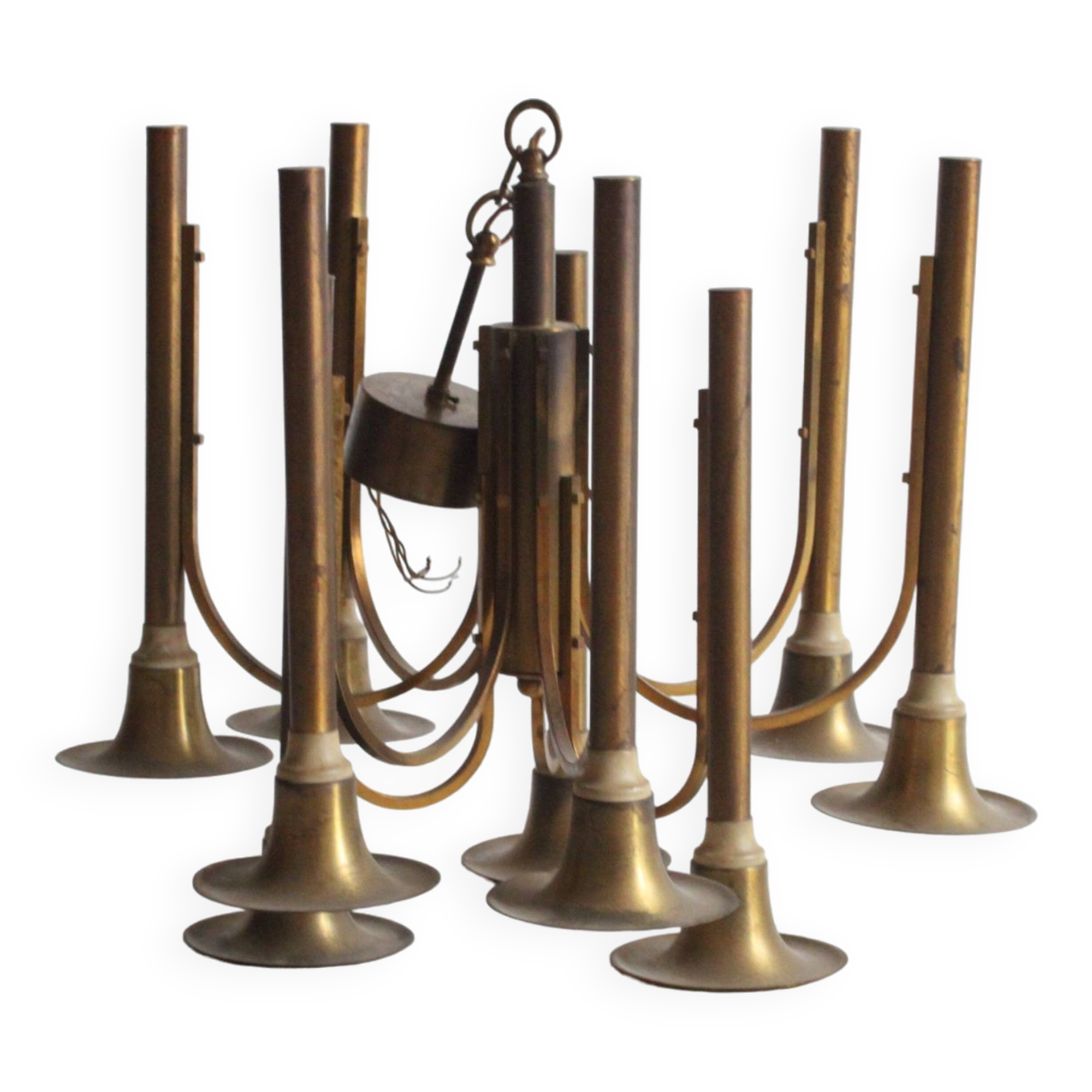 Brass trumpet chandelier, 1970s
