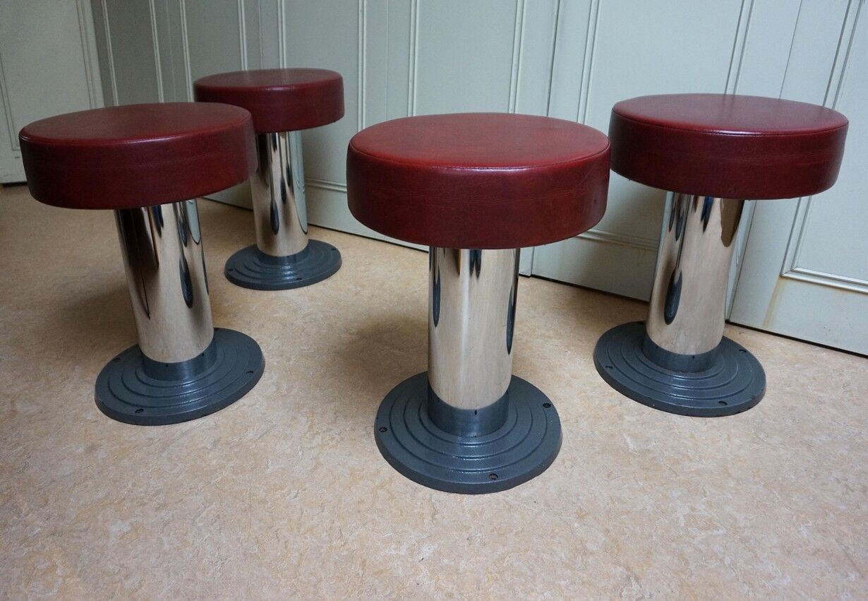 Vintage Belgian Art Deco Style Bar Stools from Frava, 1950s, Set of 4