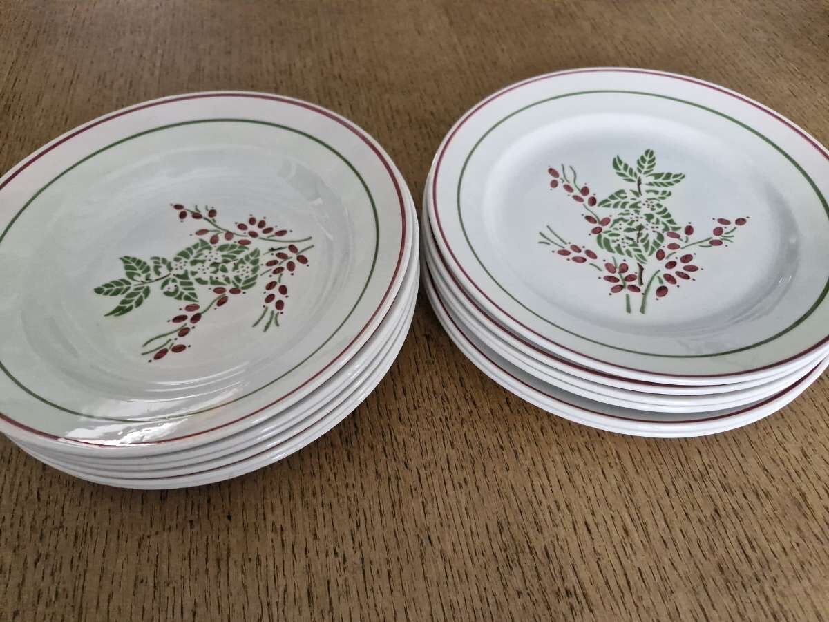 Antique service – KG Lunéville – 12 plates with red & green floral decoration