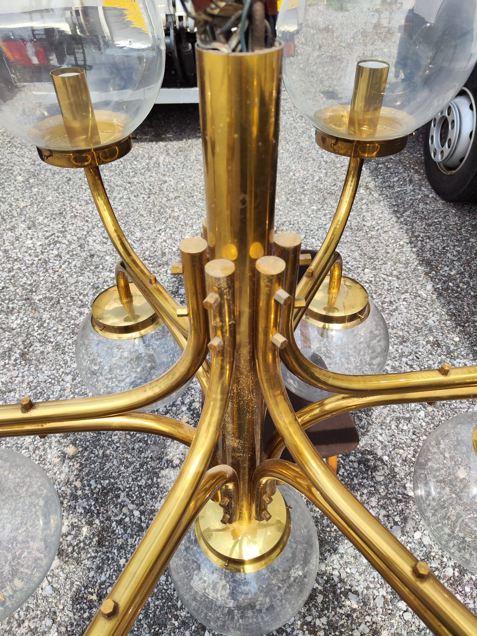 Large Vintage Brass Chandelier: Mid-Century Italian 13-Bulb Pendant Light