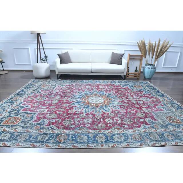 1970s Vintage Persian Handmade Wool Cotton Light Red Area Rug 249x342