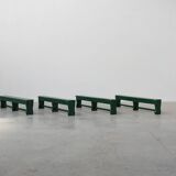 Rustic primitive green farmhouse bench in solid oak, France ca. 1900