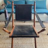 Safari armchair in wood and leather