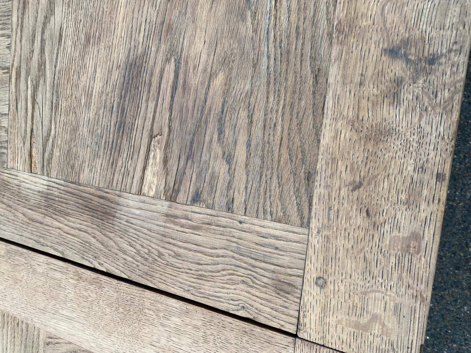 Renovated extendable farmhouse table in raw solid wood and marquetry 210cm