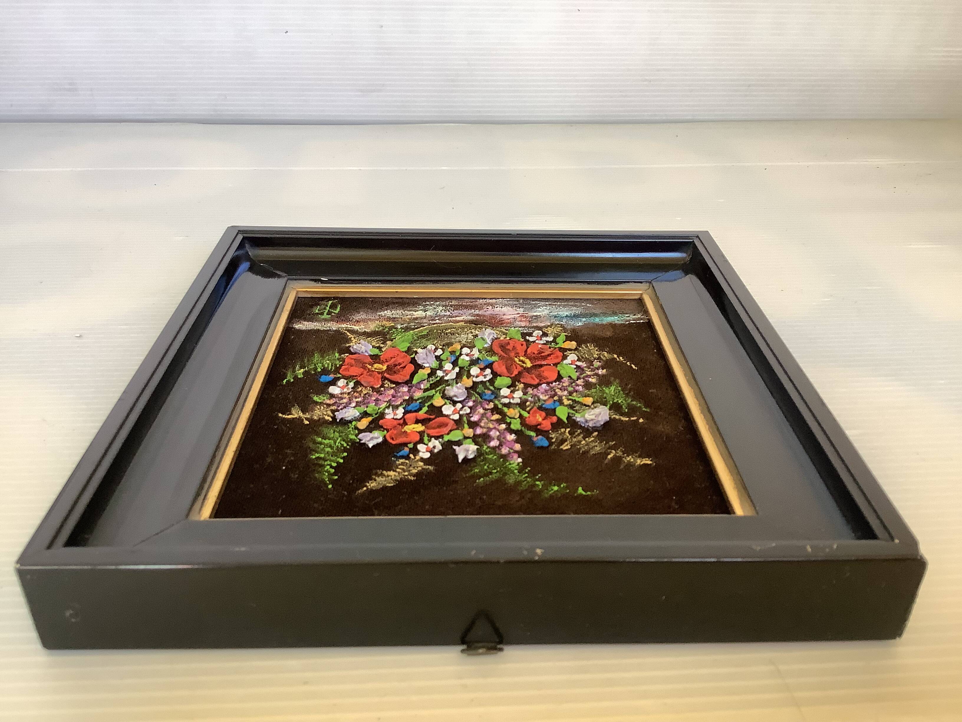 Small painting of a bouquet of flowers signed