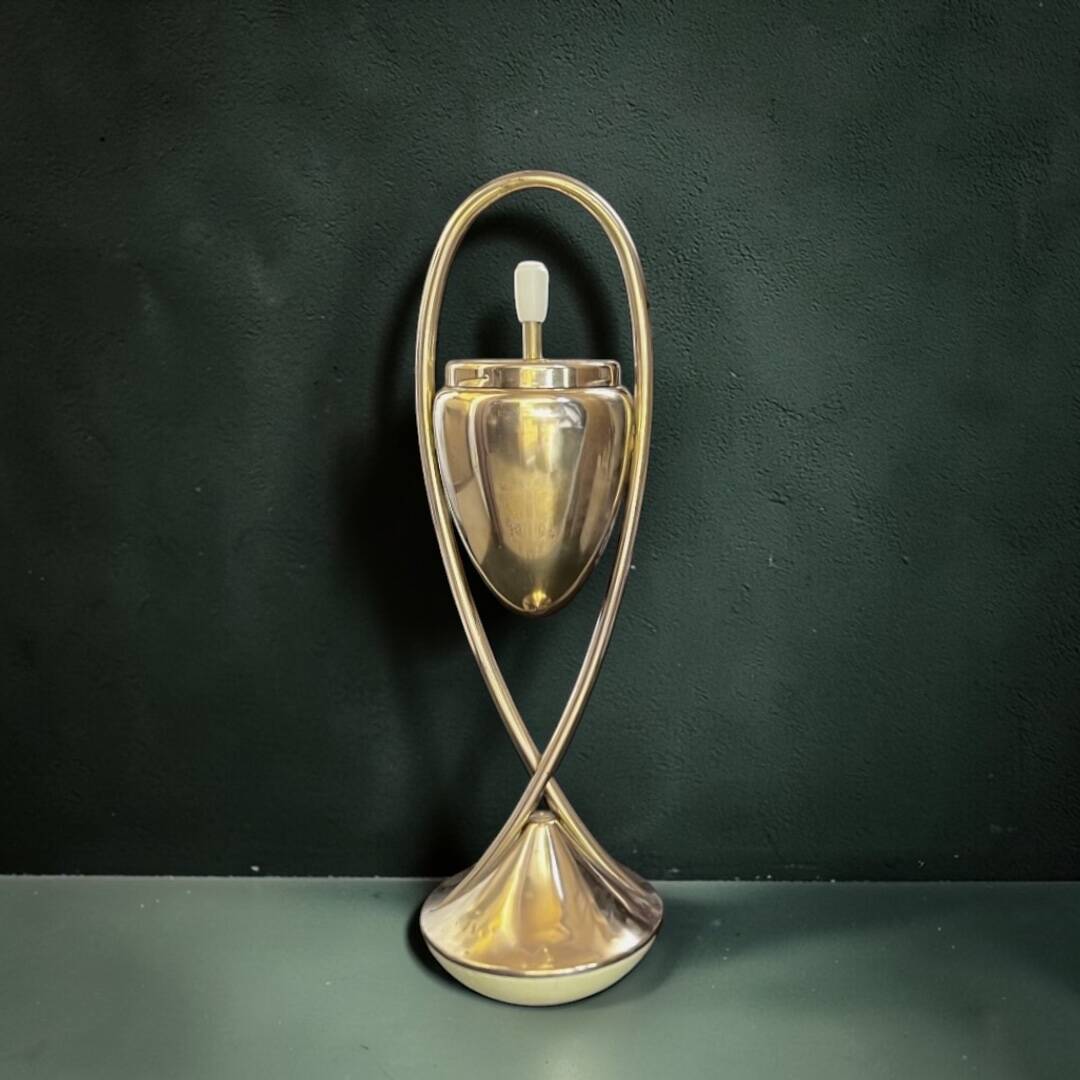 Space Age pivoting floor ashtray in anodised gold aluminium – Mettawa