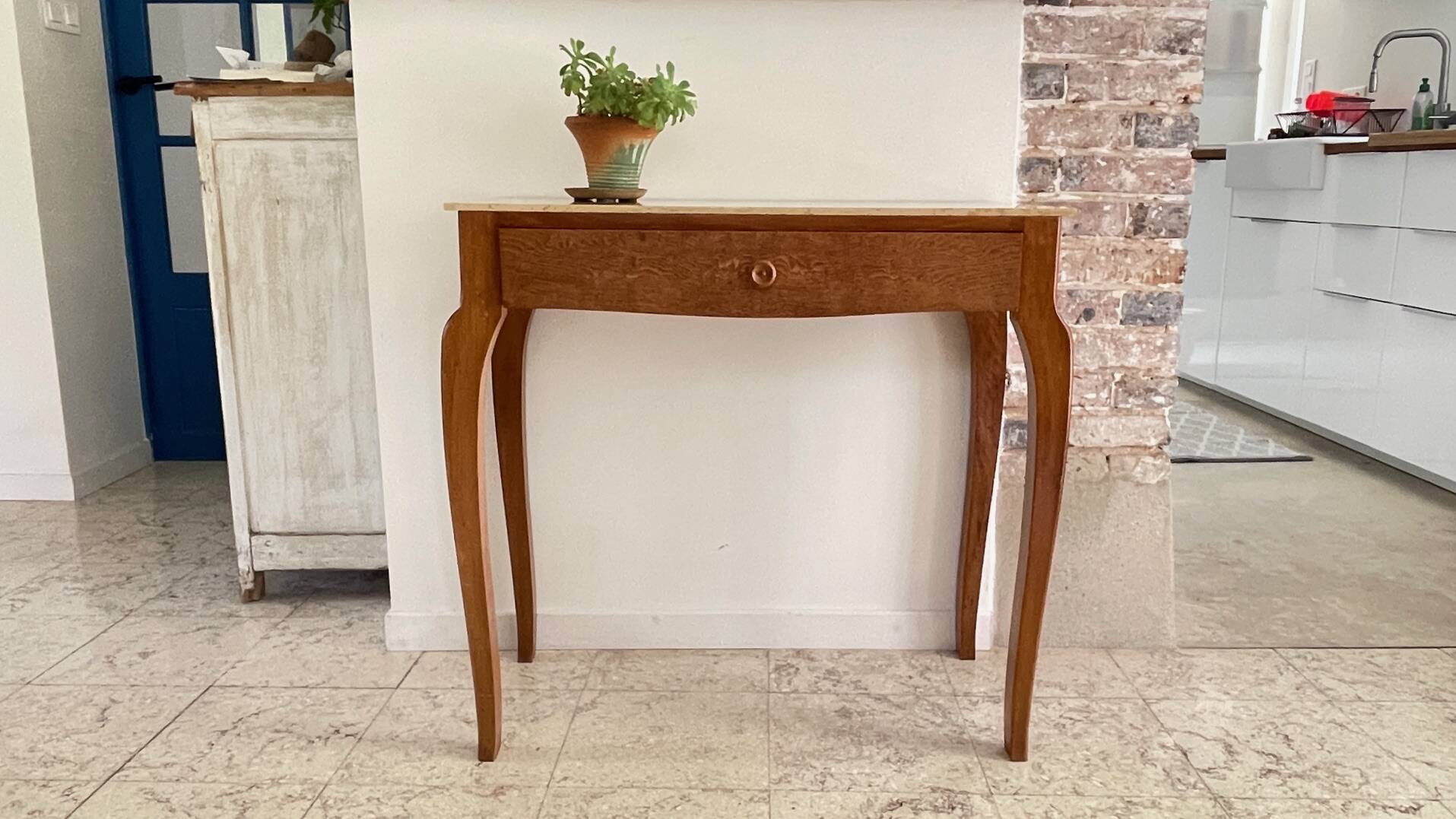 Vintage wood and marble console desk