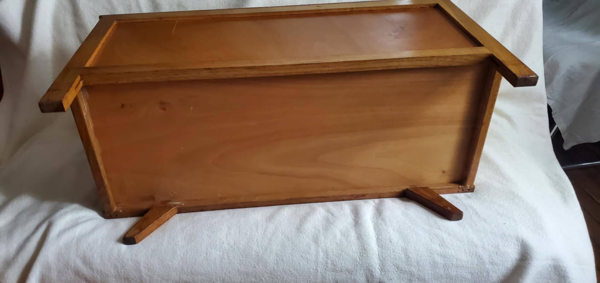 Vintage 1970s wooden and rattan toy chest