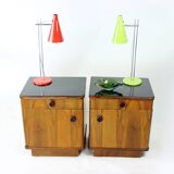 Mid Century Bedside Tables In Oak And Walnut Veneer, Czechoslovakia, 1950s,