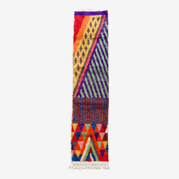 Moroccan Berber rug Boujaad corridor with multicolored patterns 342x74cm