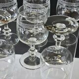 6 printed stem glasses for port/digestif in good condition.