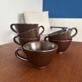 Set of 6 vintage ceramic mugs - chocolate colored stoneware mug