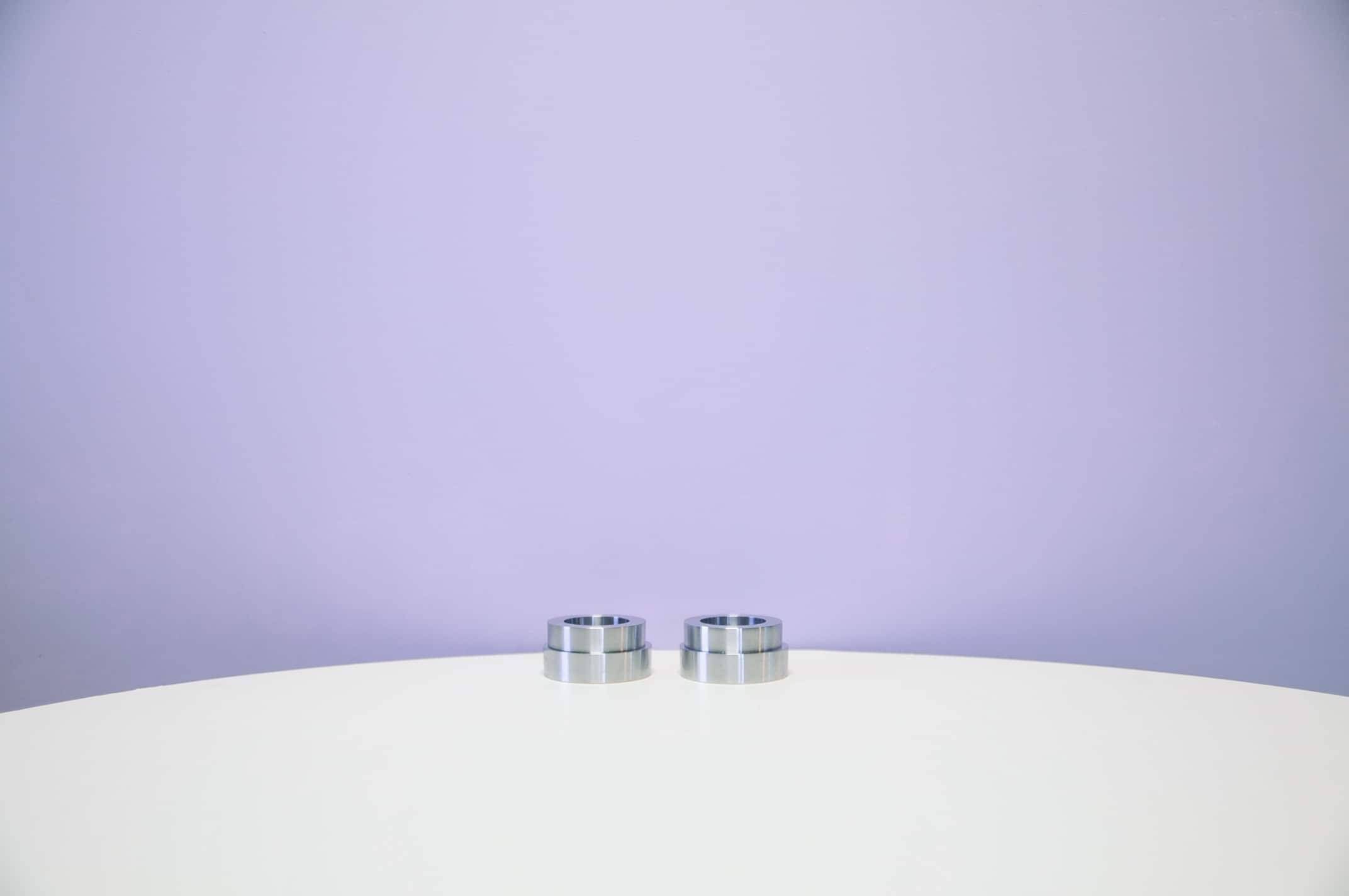 Vintage set of 2 aluminium tealight holders Menu