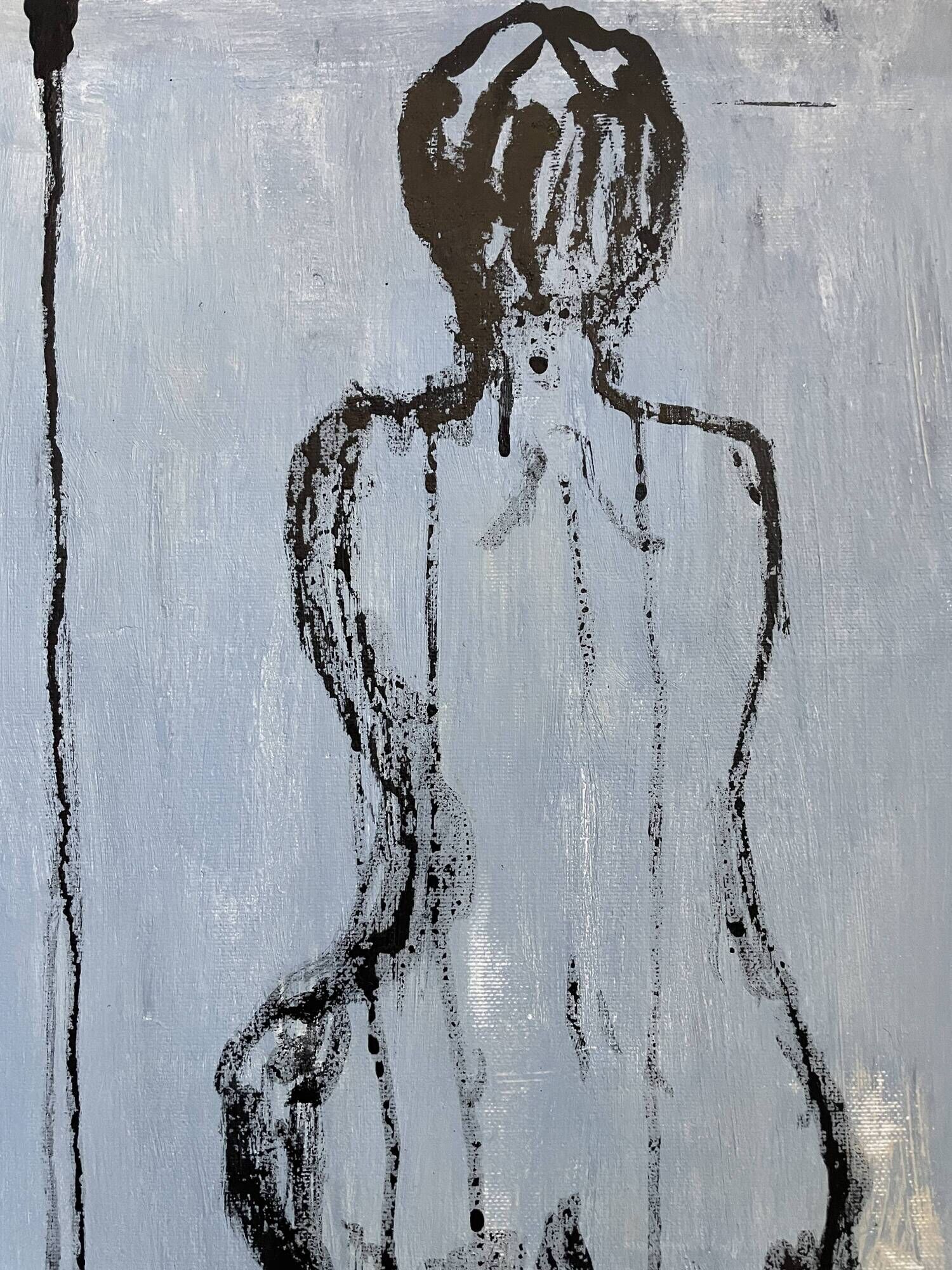 Signed oil on canvas painting of a female portrait "back study in Indian ink"