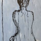Tableau signé huile sur toile portrait féminin « étude de dos à l’encre de Chine »