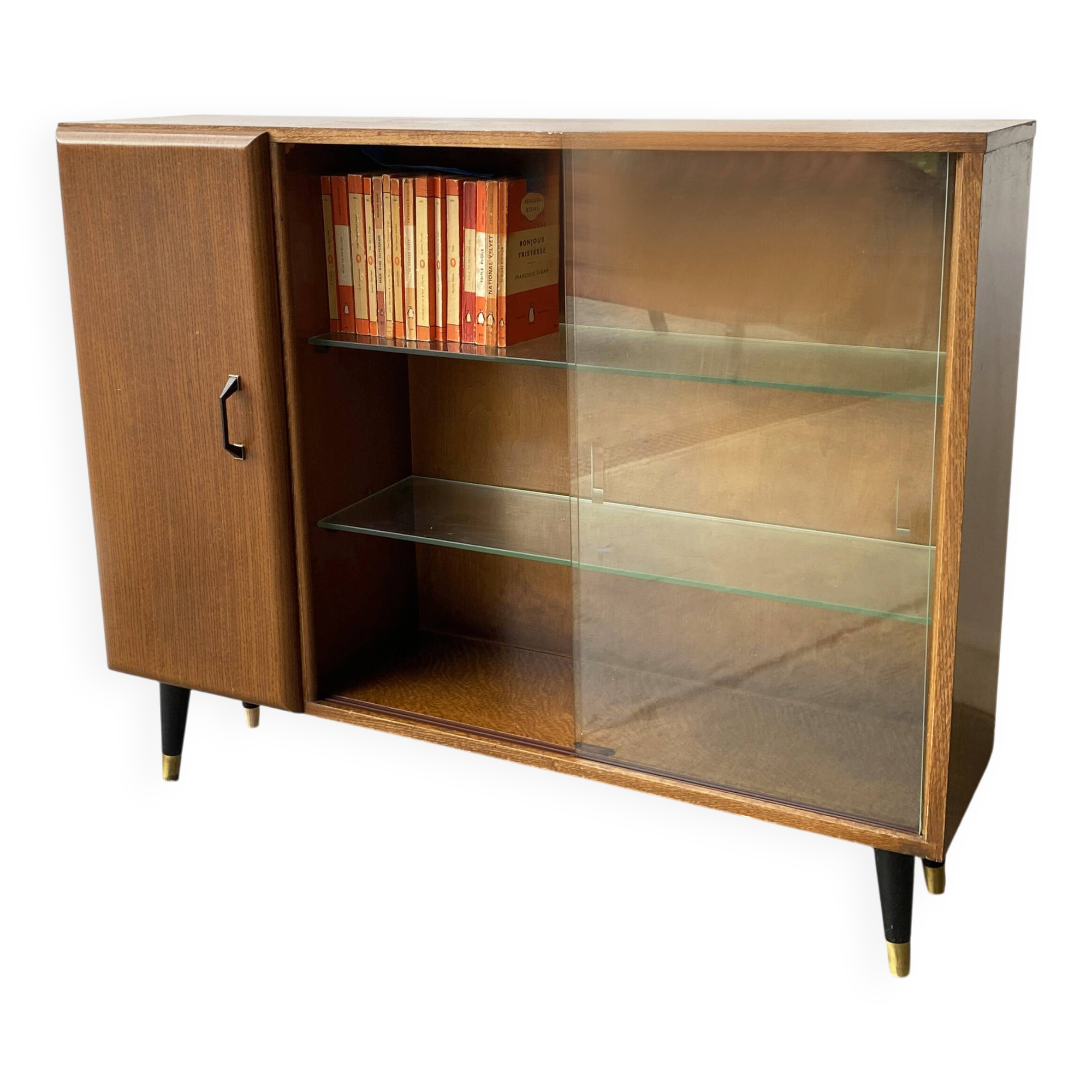 Mid Century vintage  bookcase with sliding glass doors by Turnidg