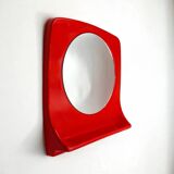 Miroir italien Space Age rouge avec étagère, années 1970