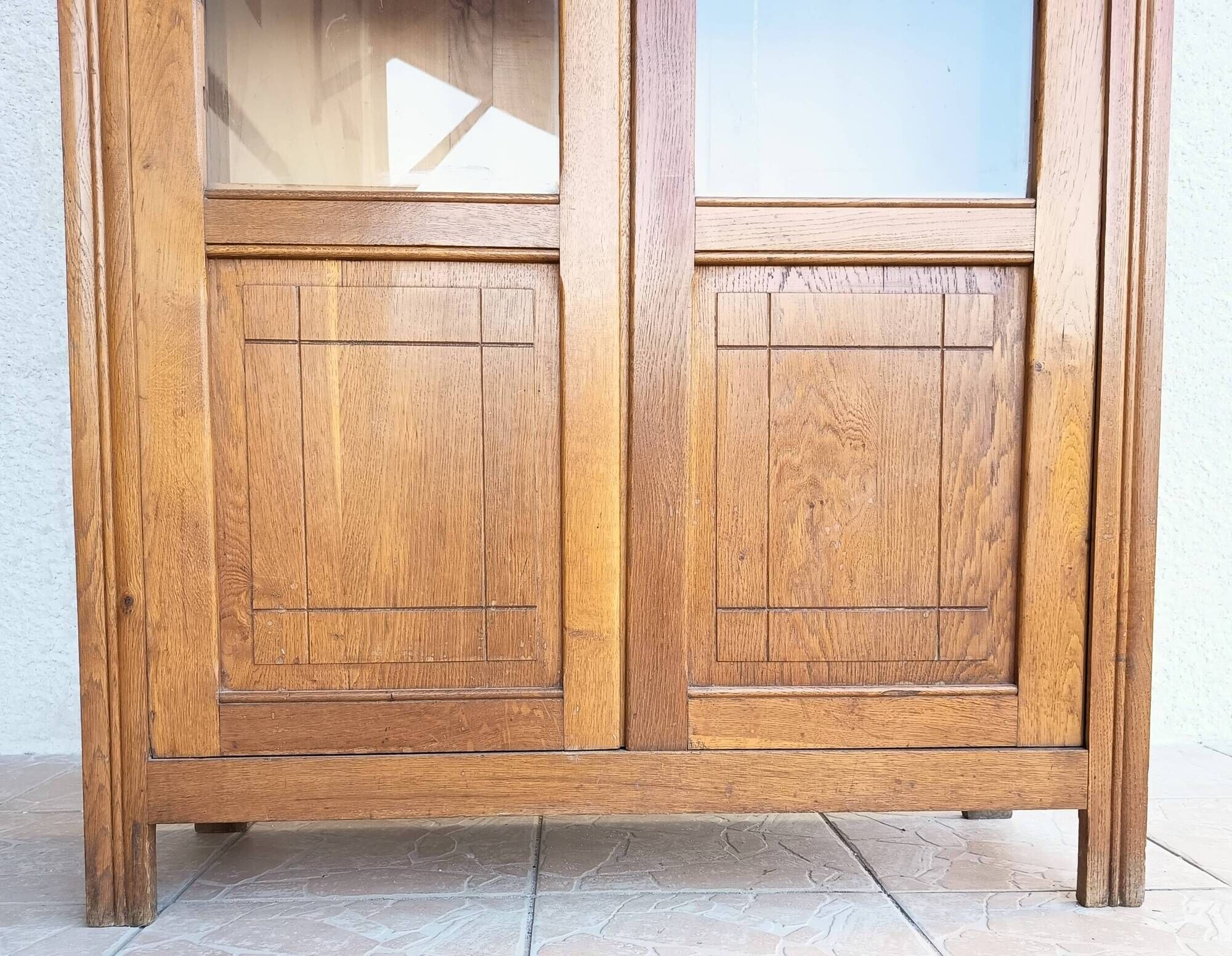 Vintage glass-fronted oak bookcase