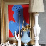 Alabaster table lamp, baluster foot, virgin wool lampshade