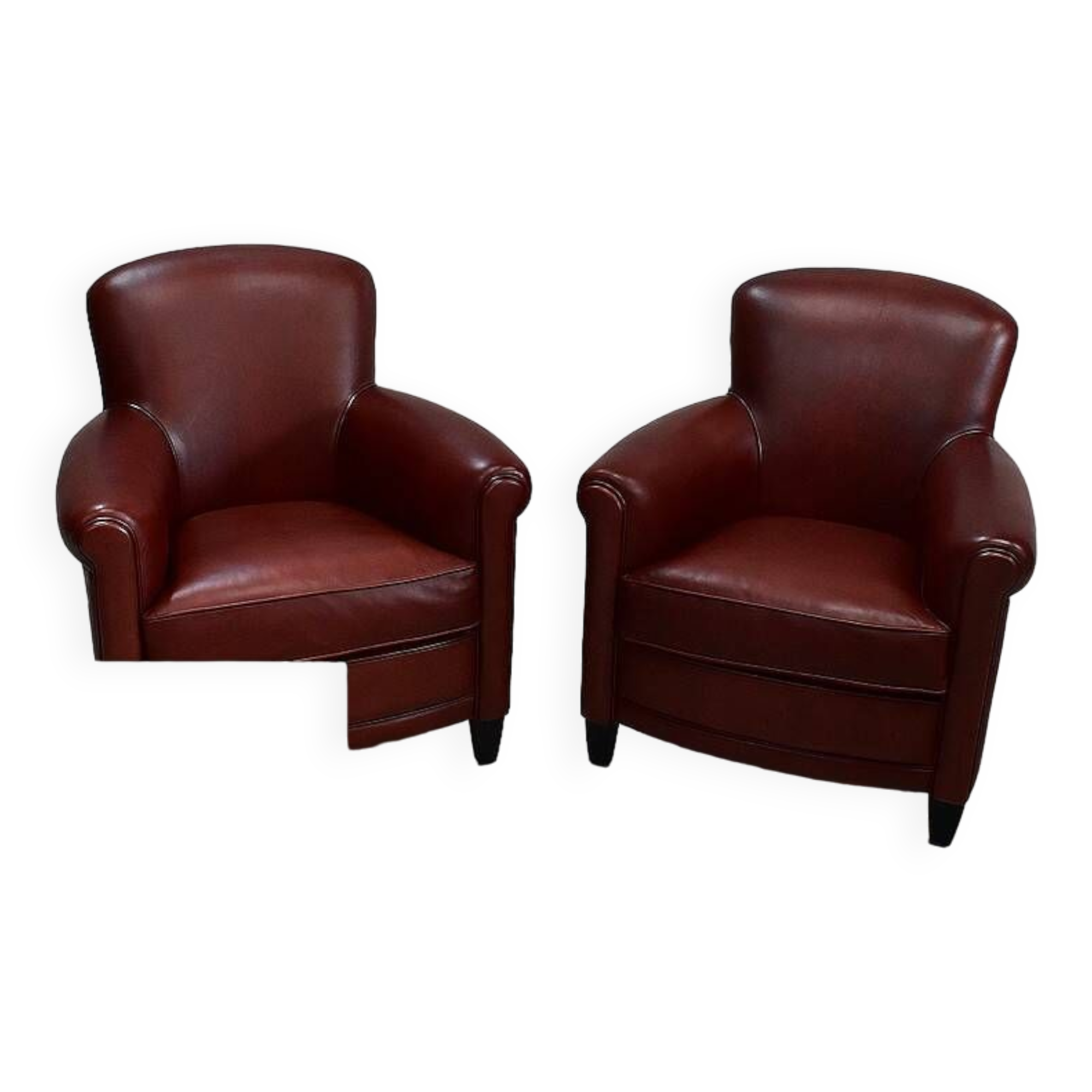 Pair of Small Club Armchairs in Sheepskin - Reproduction