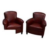 Pair of Small Club Armchairs in Sheepskin - Reproduction