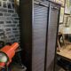 Old double curtained oak filing cabinet