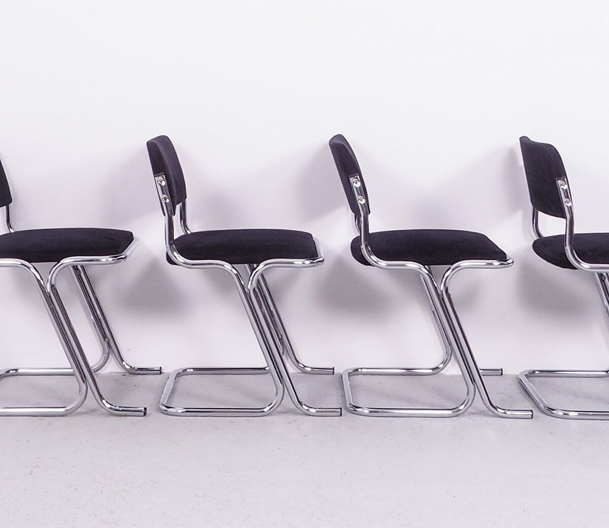 Tubular chrome chairs with black corduroy, set of 4