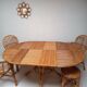 Bamboo table with extensions, 3 chairs and 3 stools from the 1960s.
