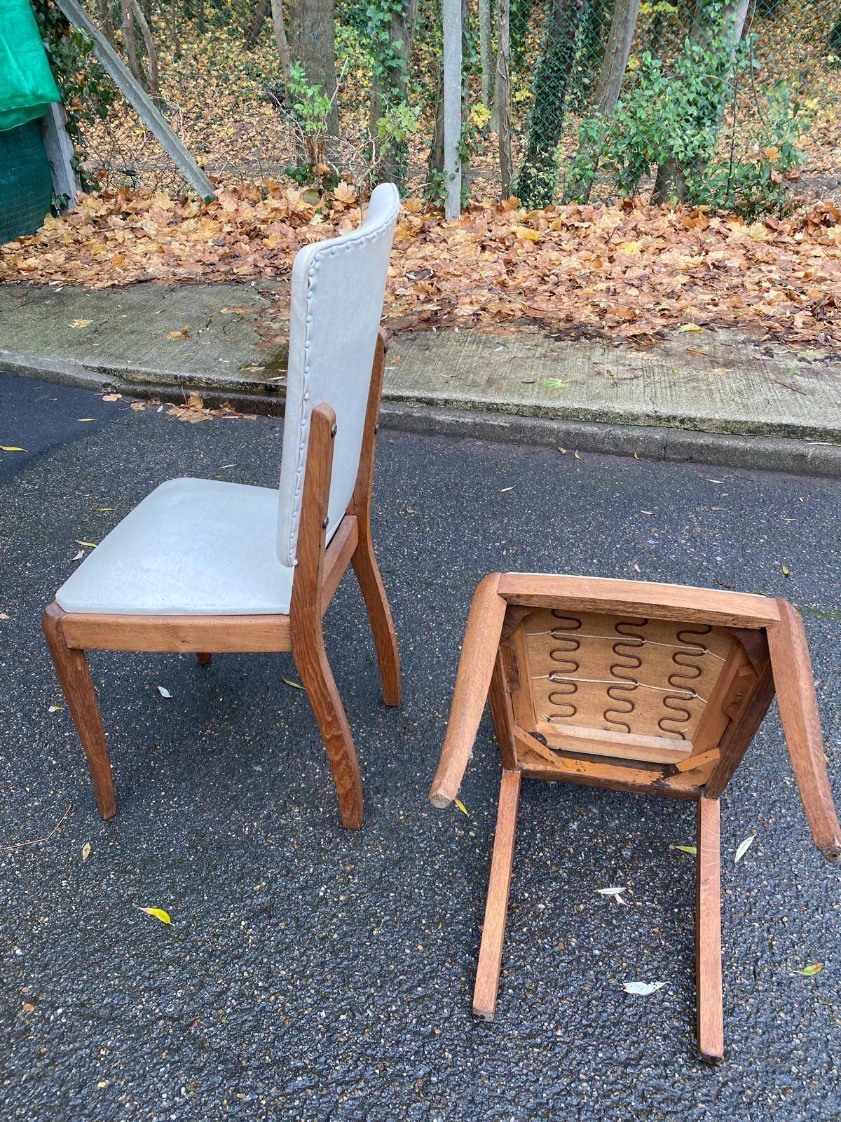 2 Scandinavian chairs in teak and white leather, 1960