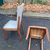 2 Scandinavian chairs in teak and white leather, 1960