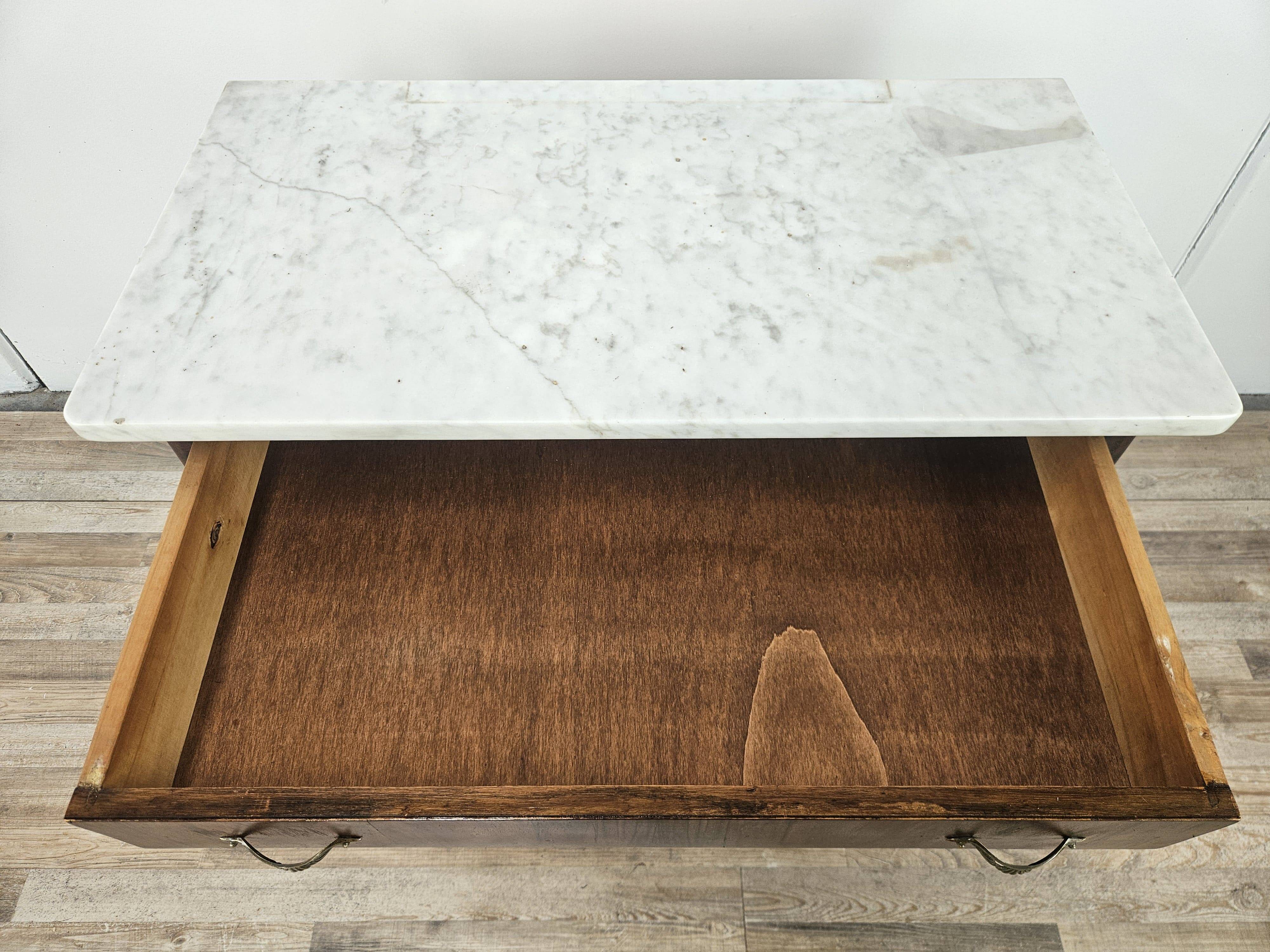 Mahogany burl dressing table with white marble top