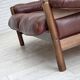 1970s, 2-seater Swedish sofa, brown leather with patina, dark beech wood.